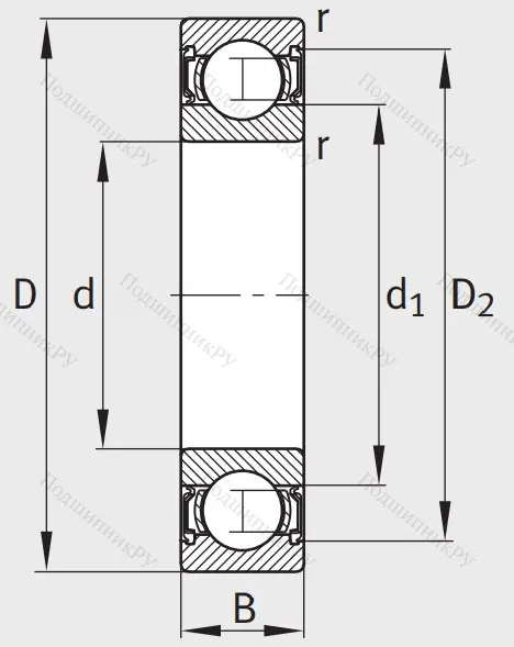 Однорядный шариковый подшипник 6009 2RSR