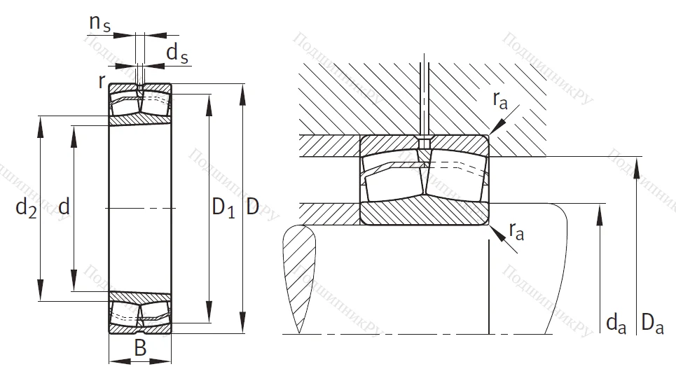 Сферический роликовый подшипник с конической посадкой на вал 22316 E 1K