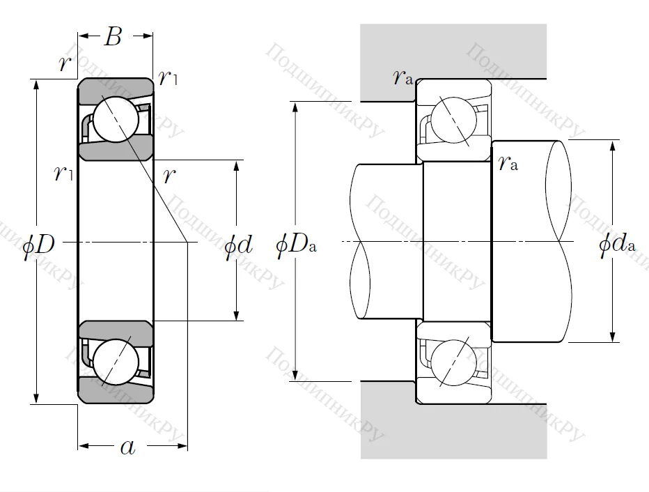 Однорядный шариковый подшипник 7026 (46126)