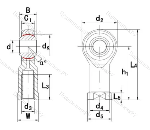Шарнирная головка с внутренней левой резьбой GIKL 8 PW A в Томске