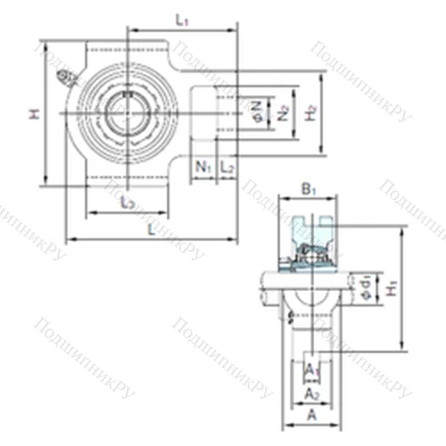Подшипниковый узел шариковый радиальный UKT 206+H 2306
