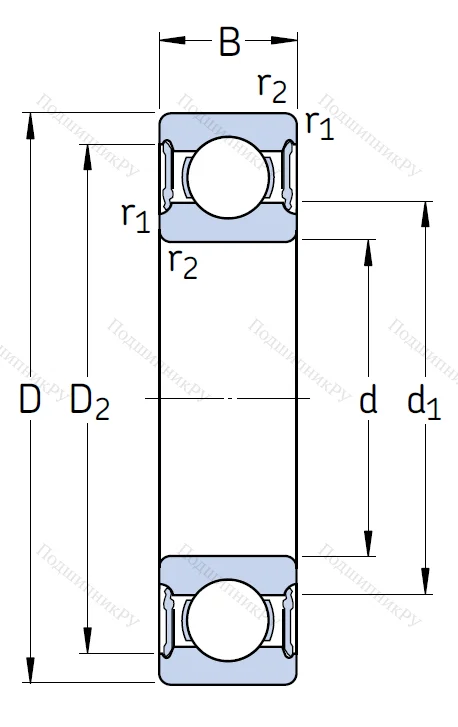 Однорядный шариковый подшипник 6007 2RS 1