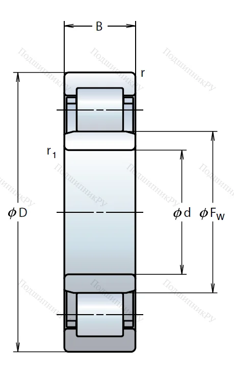 Роликовый цилиндрический подшипник NU 322 M C 3