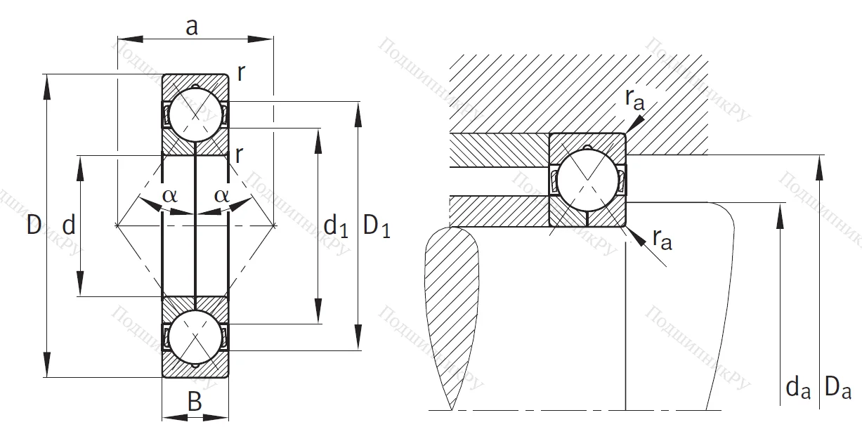 Радиально-упорный шариковый подшипник QJ 313 XL MPA