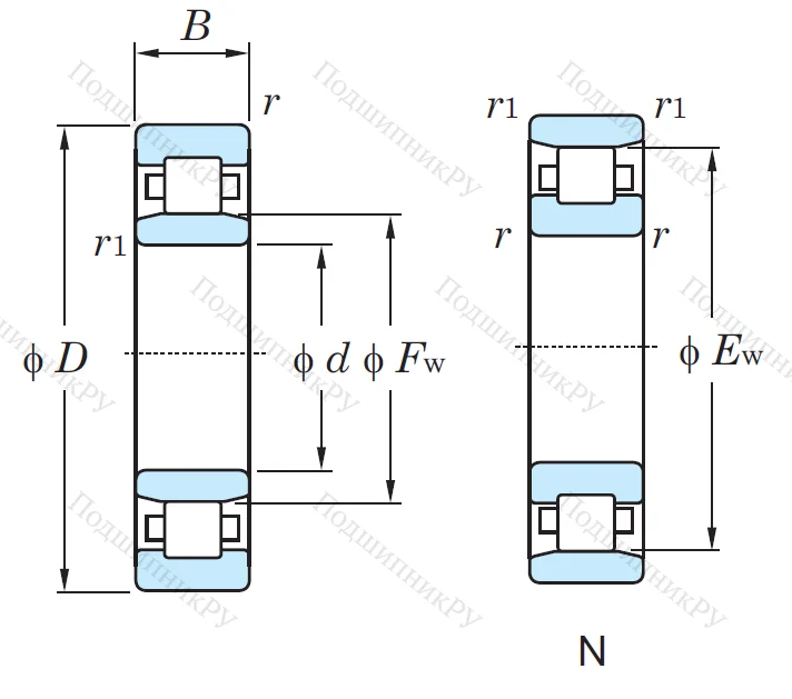 Роликовый цилиндрический подшипник N 314