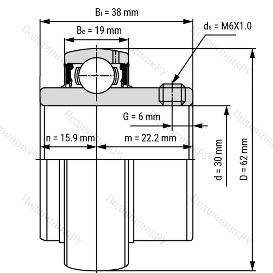 Радиальный шариковый подшипник UC 206 - Вал 30мм