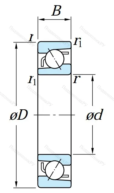 Однорядный шариковый подшипник 7202 B
