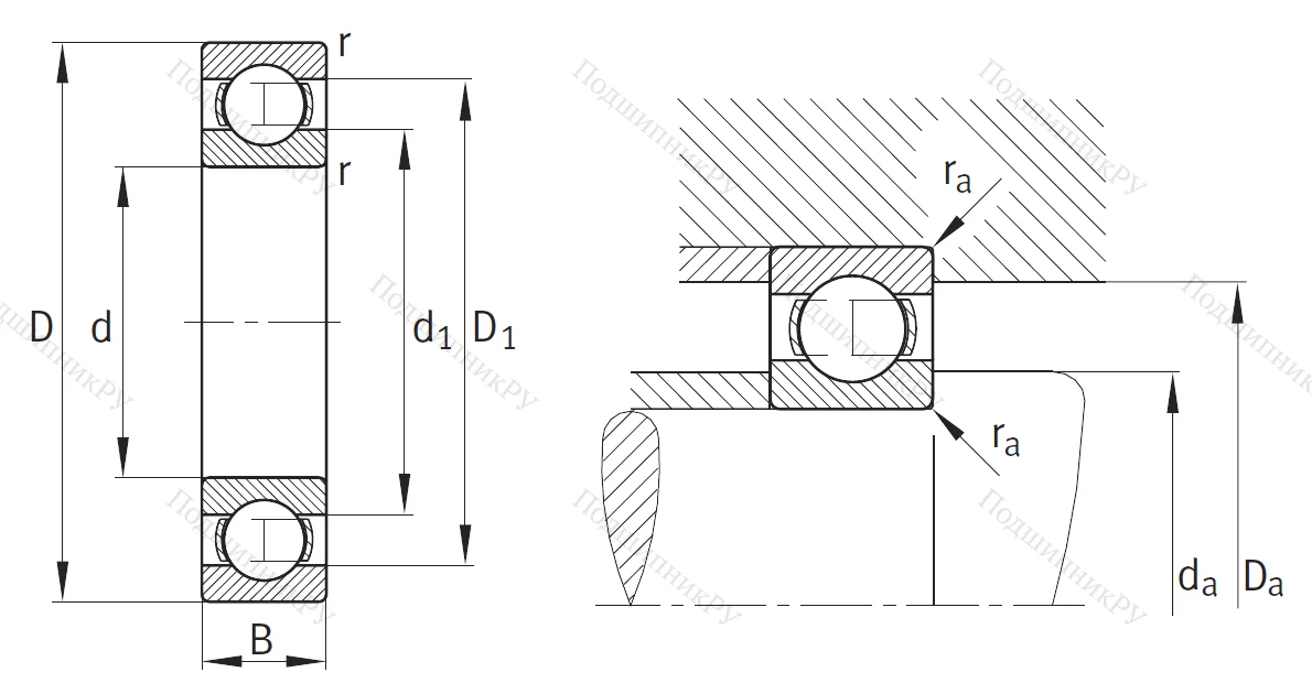 Однорядный шариковый подшипник 6214